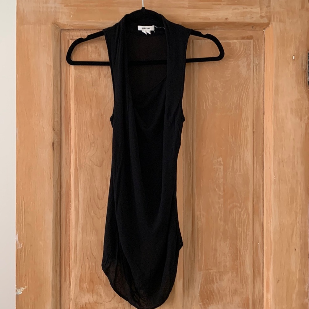 Helmut Lang sheer black sleeveless top with drapey neck